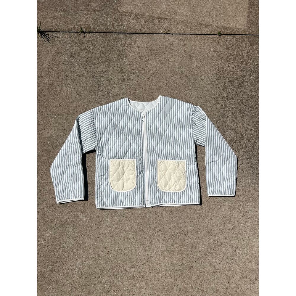 Boutique Quilted Jacket Medium Stripe Lightweight Full Zip Casual‎ Streetwear